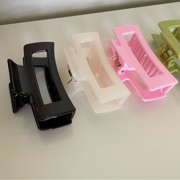 Pink Multicolored Rectangular Medium Size Claw Clip Hair Accessory 5 Pack Bundle - Picture 4 of 13